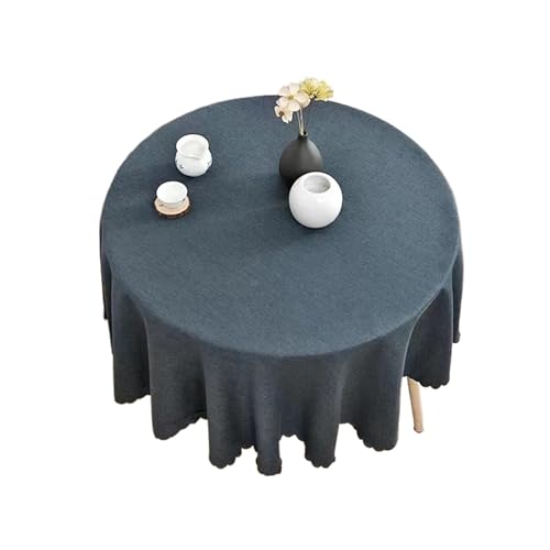 GIYXHU Runde Tischdecke Runde Tischdecke aus Baumwollleinen, einfarbig, Durchmesser 90–180 cm, for Zuhause(Deep Blue,90cm) von GIYXHU