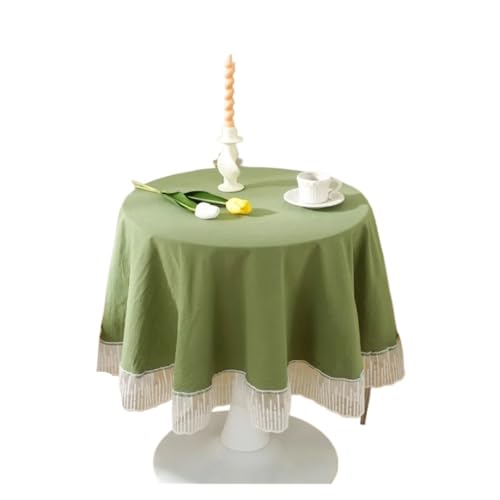 GIYXHU Runde Tischdecke Runde Tischdecke mit elegantem Spitzenrand und Baumwollstoff, Küchendekoration, Party-Tischdekoration, maschinenwaschbar(Green,150CM) von GIYXHU