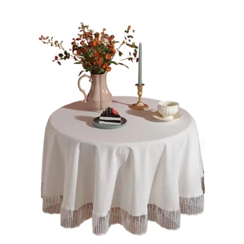 GIYXHU Runde Tischdecke Runde Tischdecke mit elegantem Spitzenrand und Baumwollstoff, Küchendekoration, Party-Tischdekoration, maschinenwaschbar(White,100CM) von GIYXHU