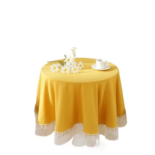 GIYXHU Runde Tischdecke Runde Tischdecke mit elegantem Spitzenrand und Baumwollstoff, Küchendekoration, Party-Tischdekoration, maschinenwaschbar(Yellow,120CM) von GIYXHU
