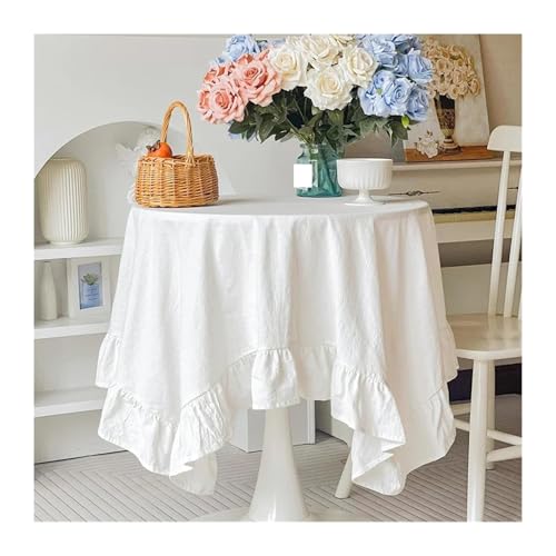 GIYXHU Runde Tischdecke Runde Tischdecken im Retro-Stil, waschbare Stoff-Tischdecken for Restaurant, Küche, Hochzeit, Party-Dekoration(White,Diameter 90cm) von GIYXHU