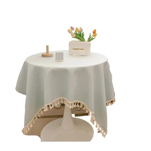 GIYXHU Runde Tischdecke Rustikale Tischdecke mit Quasten, Baumwollleinen, Tischdecke for Hochzeit, Empfang, Teetisch, Esstisch, Dekoration(Blue,90x90cm) von GIYXHU
