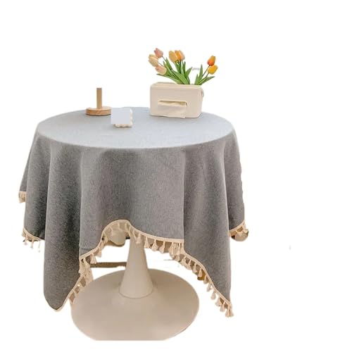 GIYXHU Runde Tischdecke Rustikale Tischdecke mit Quasten, Baumwollleinen, Tischdecke for Hochzeit, Empfang, Teetisch, Esstisch, Dekoration(Blue Gray,60x60cm) von GIYXHU