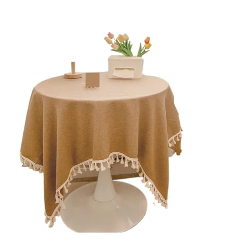 GIYXHU Runde Tischdecke Rustikale Tischdecke mit Quasten, Baumwollleinen, Tischdecke for Hochzeit, Empfang, Teetisch, Esstisch, Dekoration(Coffee,60x60cm) von GIYXHU