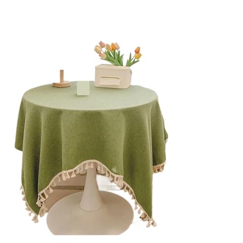 GIYXHU Runde Tischdecke Rustikale Tischdecke mit Quasten, Baumwollleinen, Tischdecke for Hochzeit, Empfang, Teetisch, Esstisch, Dekoration(Green,60x60cm) von GIYXHU