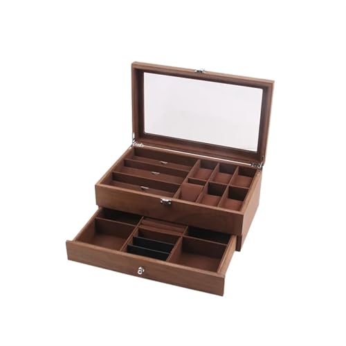 GIYXHU Uhrenvitrine Holz-Uhren-Organizer, Glasschloss, doppellagig, Retro-Uhrengläser, Schmuckschatulle, Vitrine, Aufbewahrungsschatulle GIYXHU Uhrenvitrine Holz-Uhren-Organizer, Glasschloss, doppellagig, Retro-Uhrengläser, Schmuckschatulle, Vitrine, Aufbewahrungsschatulle von GIYXHU