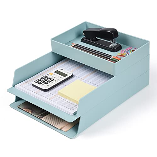 Stapelbare Briefablage mit 2 Ebenen, Schreibtisch-Papierablage, Dokumenten-Organizer, blauer Schreibtischablage aus Kunststoff für A4-Papier, Zeitschriften, Quittungen, Bürobedarf Stapelbare Briefablage mit 2 Ebenen, Schreibtisch-Papierablage, Dokumenten-Organizer, blauer Schreibtischablage aus Kunststoff für A4-Papier, Zeitschriften, Quittungen, Bürobedarf von GJMZZG
