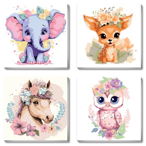 GJSZZO 4 Stück Süße Tiere Malen Nach Zahlen mit Holzrahmen, DIY Tiere Handgemaltes Ölgemälde für Kinder und Anfänger, mit Pinsel und Acrylfarben 20 X 20 cm GJSZZO 4 Stück Süße Tiere Malen Nach Zahlen mit Holzrahmen, DIY Tiere Handgemaltes Ölgemälde für Kinder und Anfänger, mit Pinsel und Acrylfarben 20 X 20 cm von GJSZZO