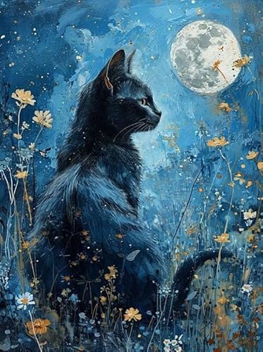 GJSZZO Moon and Cat Paint by Numbers for Adult Kits, Blume und Katze Malen nach Zahlen Kits für Erwachsene, DIY Tiere Malen-nach-Zahlen-Bilder für die Wanddekoration 30x40 cm GJSZZO Moon and Cat Paint by Numbers for Adult Kits, Blume und Katze Malen nach Zahlen Kits für Erwachsene, DIY Tiere Malen-nach-Zahlen-Bilder für die Wanddekoration 30x40 cm von GJSZZO