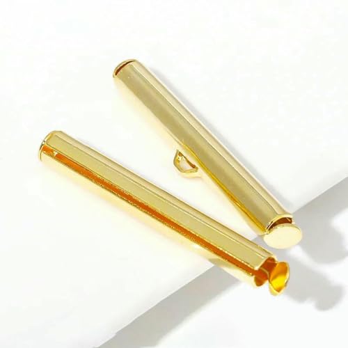 10/20 Stück 18 Karat vergoldete Messingrohre, Schieber-Endkappen, Verbinder, Crimp-Endperlen, Schieber-Endverschluss für DIY-Schmuckherstellung, 18 Karat vergoldet_e-20 Stück von GJUYTD