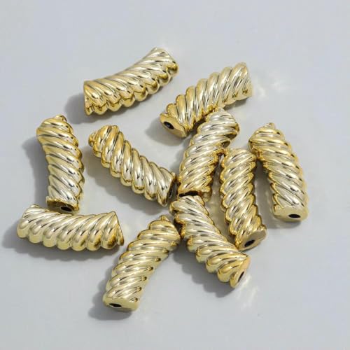 10 Stück 12 mm Acryl gedrehte gebogene Rohrperlen gebogene Rohrperle für Armband, Halskette, Ohrringe, Herstellung von DIY-Schmuckzubehör, 12 mm, Goldfarbe von GJUYTD