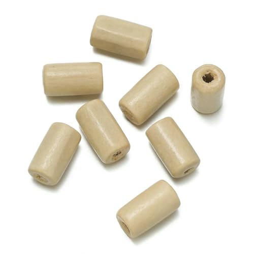 100 Stück/Los 6 x 12 mm Holzperlen in Rohrform, bunte Abstandsperlen für DIY-Armbänder, Halsketten, Ohrringe, Schmuckherstellung, Zubehör, Beige von GJUYTD