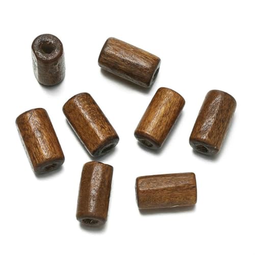 100 Stück/Los 6 x 12 mm Holzperlen in Rohrform, bunte Abstandsperlen für DIY-Armbänder, Halsketten, Ohrringe, Schmuckherstellung, Zubehör, Kaffee von GJUYTD