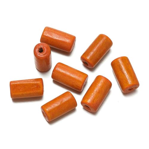 100 Stück/Los 6 x 12 mm Holzperlen in Rohrform, bunte Abstandsperlen für DIY-Armbänder, Halsketten, Ohrringe, Schmuckherstellung, Zubehör, Orange von GJUYTD