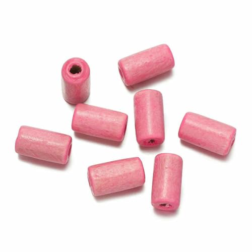 100 Stück/Los 6 x 12 mm Holzperlen in Rohrform, bunte Abstandsperlen für DIY-Armbänder, Halsketten, Ohrringe, Schmuckherstellung, Zubehör, Pink von GJUYTD
