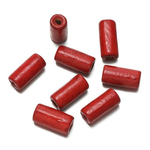 100 Stück/Los 6 x 12 mm Holzperlen in Rohrform, bunte Abstandsperlen für DIY-Armbänder, Halsketten, Ohrringe, Schmuckherstellung, Zubehör, Rot von GJUYTD