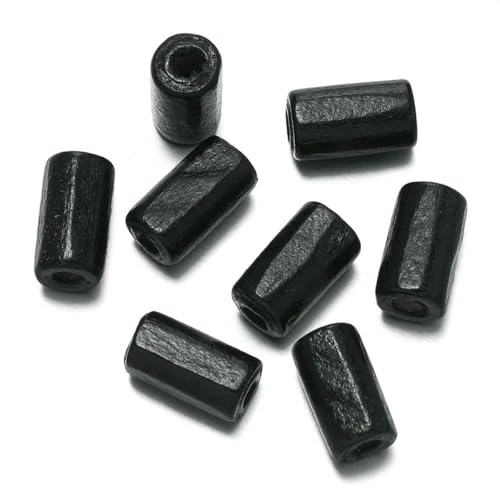 100 Stück/Los 6 x 12 mm Holzperlen in Rohrform, bunte Abstandsperlen für DIY-Armbänder, Halsketten, Ohrringe, Schmuckherstellung, Zubehör, Schwarz von GJUYTD