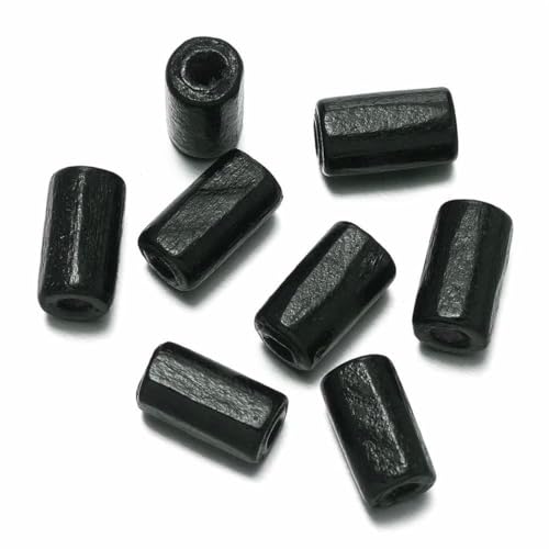 100 Stück/Los 6 x 12 mm Holzperlen in Rohrform, bunte Abstandsperlen für DIY-Armbänder, Halsketten, Ohrringe, Schmuckherstellung, Zubehör, Schwarz von GJUYTD