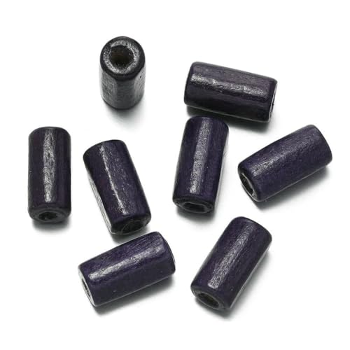 100 Stück/Los 6 x 12 mm Holzperlen in Rohrform, bunte Abstandsperlen für DIY-Armbänder, Halsketten, Ohrringe, Schmuckherstellung, Zubehör, Tintenblau von GJUYTD