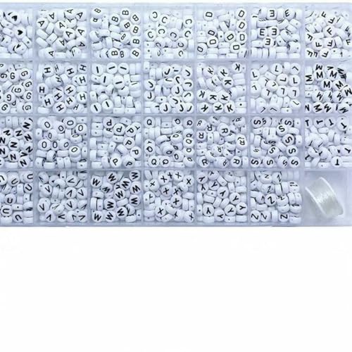1400 Stück/Box Acryl Englisch Alphabet Buchstaben Perlen Set Kits mit Stretch-Kordeln für Armbänder Schmuck Acryl Perlen Zubehör-1BOX von GJUYTD