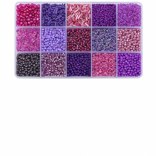 15 Gitter Glasperlen-Set, lose Perlen in Röhrenform, für handgefertigte Perlenarmbänder, Halsketten, Bastelarbeiten, Schmuckherstellung, Dunkelviolett von GJUYTD