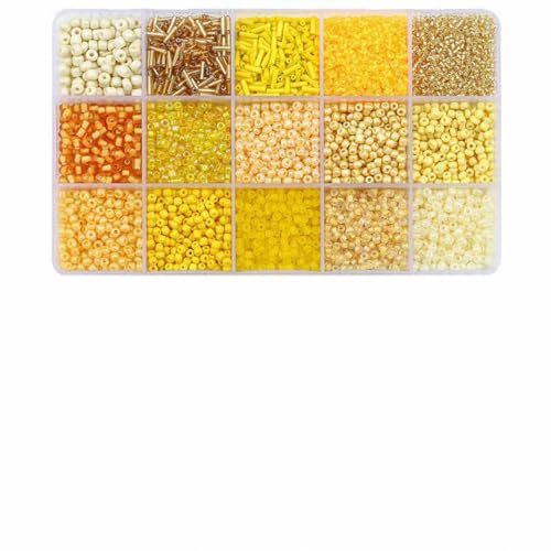 15 Gitter Glasperlen-Set, lose Perlen in Röhrenform, für handgefertigte Perlenarmbänder, Halsketten, Bastelarbeiten, Schmuckherstellung, Zubehör, Gelb von GJUYTD
