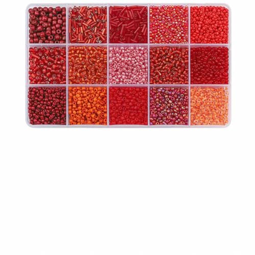15 Gitter Glasperlen-Set, lose Perlen in Röhrenform, für handgefertigte Perlenarmbänder, Halsketten, Bastelarbeiten, Schmuckherstellung, Zubehör, Rot von GJUYTD