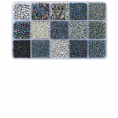 15 Gitter Glasperlen-Set, lose Perlen in Röhrenform, für handgefertigte Perlenarmbänder, Halsketten, Bastelarbeiten, Schmuckherstellung, Zubehör, Schwarz von GJUYTD