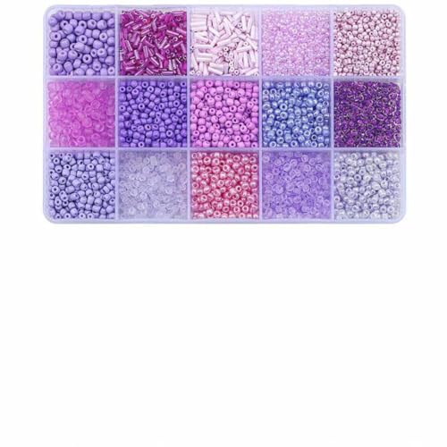 15 Gitter Glasperlen-Set, lose Perlen in Röhrenform, für handgefertigte Perlenarmbänder, Halsketten, Bastelarbeiten, Schmuckherstellung, lila Farbe von GJUYTD