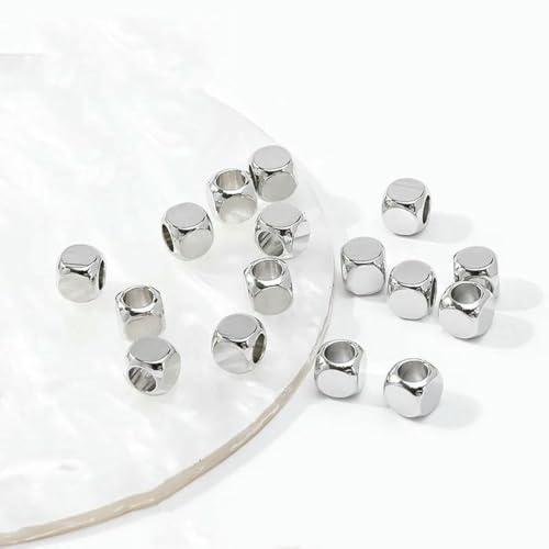 18 Karat vergoldete quadratische Abstandsperlen, DIY-Armband, Halskettenzubehör, Messing-Metallwürfelperlen für die Schmuckherstellung, rhodiniert, 6 mm, 20 Stück von GJUYTD