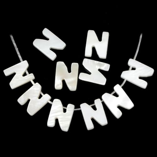 2/5/10 Stück natürliche weiße Buchstaben-Muschelperlen Perlmutt lose Perlen Halskette Armband Charms Zubehör für die Schmuckherstellung-N-10 Stück von GJUYTD
