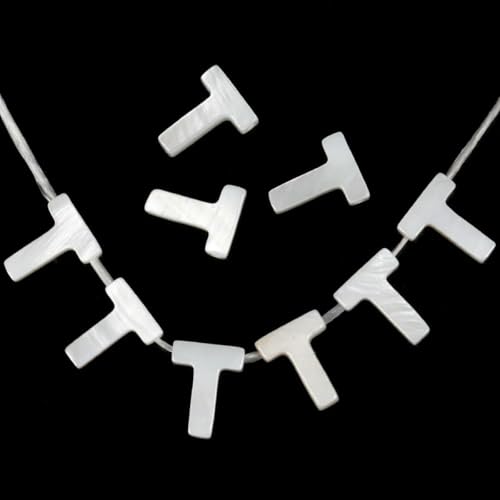 2/5/10 Stück natürliche weiße Buchstaben-Muschelperlen Perlmutt lose Perlen Halskette Armband Charms Zubehör für die Schmuckherstellung-T-2 Stück von GJUYTD