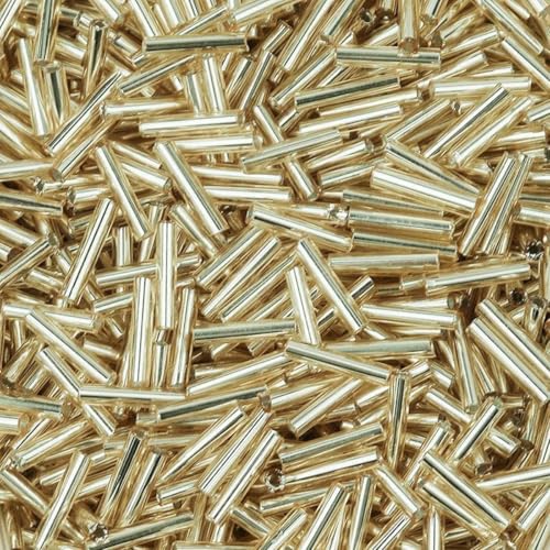 2 mm Charm-Reisperlen aus tschechischem Glas, zylindrische Röhre, Spurlos-Abstandshalter, Rocailles-Perlen zur Schmuckherstellung, DIY-Ohrring-Halsketten-Zubehör, Hellgold, ca. 10 g, 140 Stück von GJUYTD