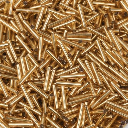 2 x 9 mm silberfarbene Linien-Röhrenperlen, tschechische Glasperlen für DIY-Armbänder, Schmuck, Kleiderherstellung, Kleidungsstücke, Zubehör – Gold – 2 x 9 mm, ca. 700 Stück von GJUYTD
