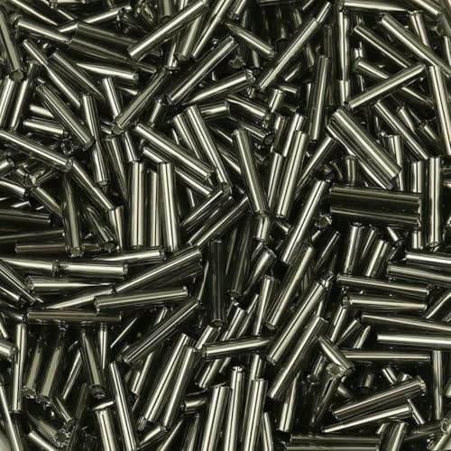 2 x 9 mm silberfarbene Linien-Röhrenperlen, tschechische Glasperlen für DIY-Armbänder, Schmuck, Kleiderherstellung, Kleidungsstücke, Zubehör – Gun Black – 2 x 9 mm, ca. 140 Stück von GJUYTD
