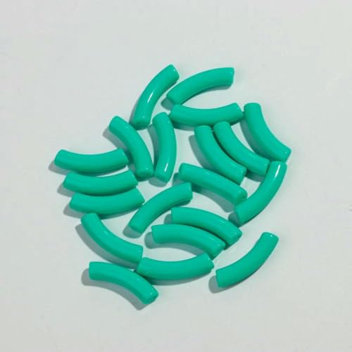 20 Stück/Los dünne Acryl-Röhrenperlen, einfarbig, Harz, gebogenes Rohr, lose Perlen für DIY-Armband, Halskette, Schmuckzubehör, Seegrün, 8 x 32 mm von GJUYTD