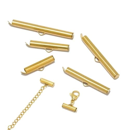 20 Stück Edelstahl-Schiebe-Endverschlussrohre, Schieber-Endkappen, Crimp-Endrohr für runde Rocailles-Perlen zur DIY-Schmuckherstellung, Gold, 10 mm von GJUYTD