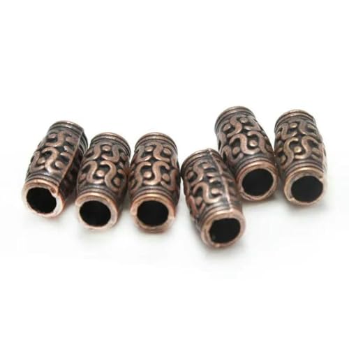 20 Stück Metallröhren-Abstandshalterperlen, Zubehör, tibetisches Silber, Gold, Kupferlegierung, großes Loch, 3,5 mm, Perlen für Armbänder, DIY-Schmuckherstellung – antikes rotes Kupfer – 12 x 6 mm von GJUYTD
