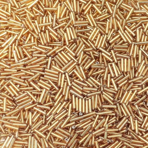 225 Stück/Los Bunte Glasröhrenförmige Rocailles Lose Spacer Rocailles Perlen Für Die Schmuckherstellung DIY Halsketten Armbänder Zubehör-Gold von GJUYTD