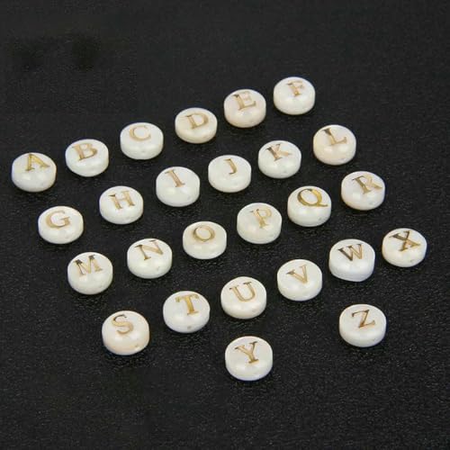 26 Buchstaben/12 Sternzeichen-Charms-Set, Muschelglas, Großbuchstaben für die Schmuckherstellung, Halskette, Armband, handgefertigtes Accessoire, AZ-Buchstaben-Set_a von GJUYTD