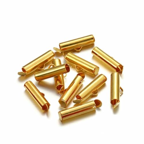 30–50 Stück Crimp-Endperlen, Perlen, Schiebe-Endverschluss, Schnallen, Rohre, Schiebe-Endkappen für DIY-Schmuckverbinder, Zubehörherstellung, Gold, 13,0 mm x 50 Stück von GJUYTD