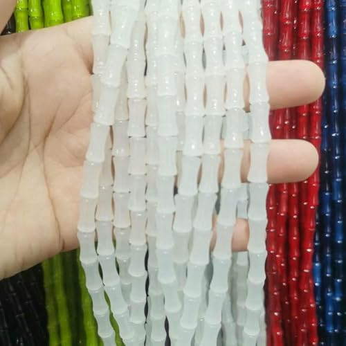 30 Stück grüne Glasperlen in Gelenkform, neue lose Jade-Röhrenperlen zur Schmuckherstellung, DIY-Armband, Halskettenzubehör, Weiß, 6 x 12 mm von GJUYTD
