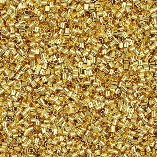 300 Stück 2 x 2 mm goldene, silberne Kupferrohr-Quetschperlen, Stopper-Abstandshalterperlen für die Schmuckherstellung, DIY-Armbänder, Halsketten, Zubehör, Gold von GJUYTD