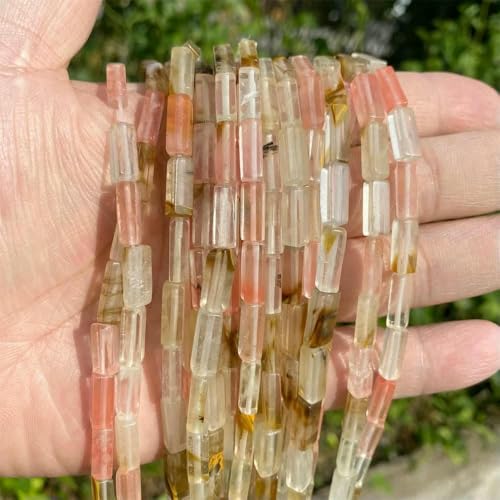 4 x 13,0 mm Natursteinröhre, rechteckig, Meeressediment, Lapislazuli, Opal, Amethyste, Quarzperlen zur Schmuckherstellung, DIY-Armband, Wassermelonenstein, 4 x 13,0 mm, ca. 30 Stück von GJUYTD