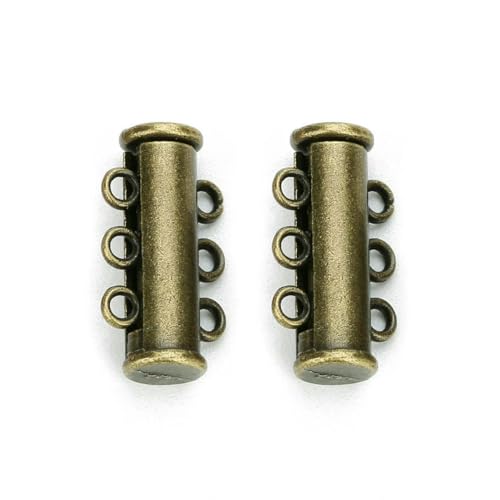 5 Stück/Los Metallreihen Magnetverschlüsse Reihen Löcher Armbandverschluss Schieberöhrchen Verschluss Schnalle Haken für Schmuckherstellung Halskette-Antike Bronze-3 Reihen von GJUYTD