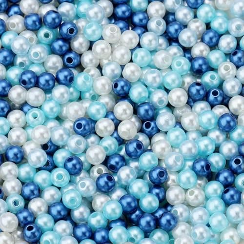 50–1000 Stück mit Loch, ABS-Imitationsperlen, 3/4/6/8/10/12 mm, runde Acryl-Abstandshalterperle für DIY-Armband-Halskette, Blau-Mix, 8 mm, 100 Stück von GJUYTD