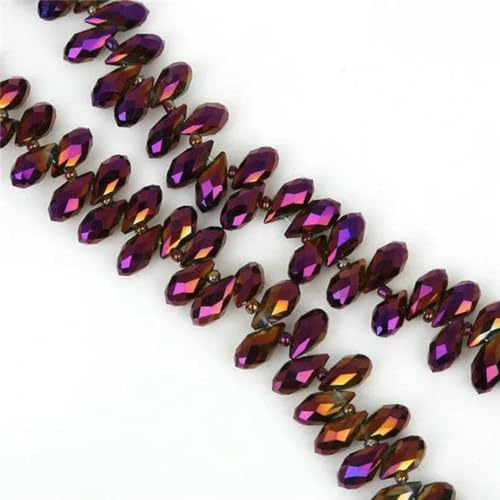 50 Stück/Los österreichische Perlen, Kristallperlen, mehrfarbig, tropfenförmige Glasperlen für die Schmuckherstellung, DIY-Armbandperlen, plattiert, lila, 6 x 12 mm von GJUYTD