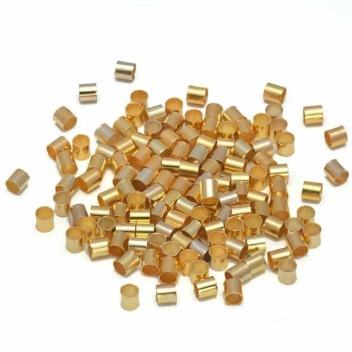 500 Stück Messingrohr-Quetschperlen, Säulenkordel-Abdeckungen, Enden aus Platin für die Herstellung von DIY-Schmuck, vergoldet, Durchmesser 3,0 mm, 500 Stück von GJUYTD