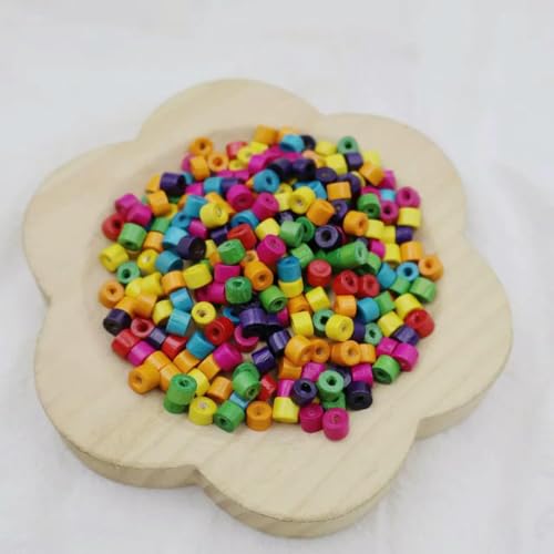 500 g/Set Bunte Röhrenperlen aus Holz, lose Perlen, Zylinder, Holz, DIY-Schmuckzubehör, getrennte Perlen zur Schmuckherstellung, Gelb, 4 x 5 mm, ca. 10.000 Stück von GJUYTD