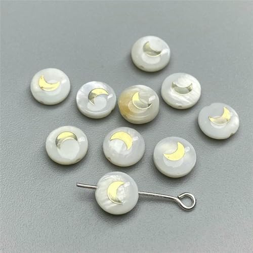 8 mm natürliche Muschelperlen mit 26 Buchstaben, bedruckt, verschiedene Muster, Alphabet, runde Perlenmuschelperle zur Schmuckherstellung, DIY-Halskette, Stil 40, Mond, 5 Stück von GJUYTD